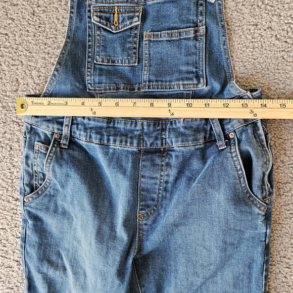Free People Overalls Womens 26 Blue Denim Bib Wide Adjustable Straps Stretch - Picture 6 of 7